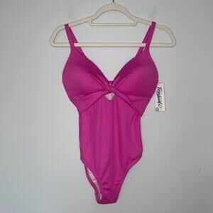 Freshwater NEW One Piece Bathing Suit Size M Twist Top Hot Pink Push Up Cups